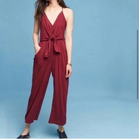 Moulinette Soeurs Willa Jersey Knit Jumpsuit Burgundy Red Racer Back Wide Leg: L - Picture 1 of 13